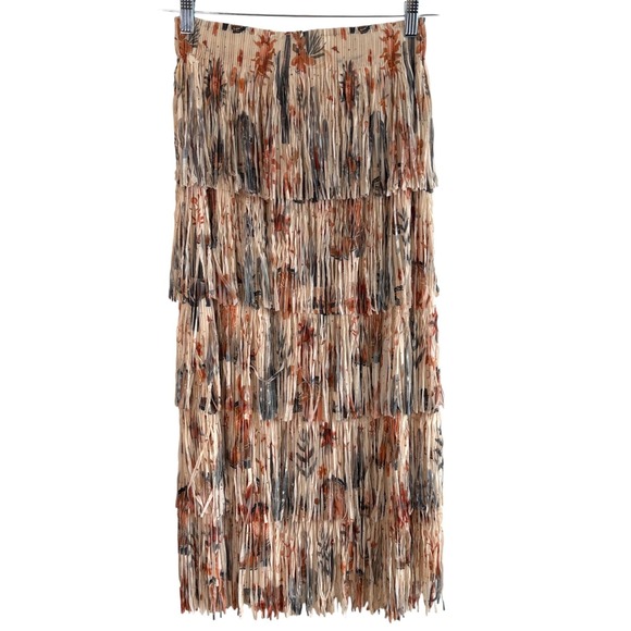Wonderful And Young Dresses & Skirts - Western Print Tiered Fringe Midi Skirt Sz S-M Festival Coachella Statement Boho